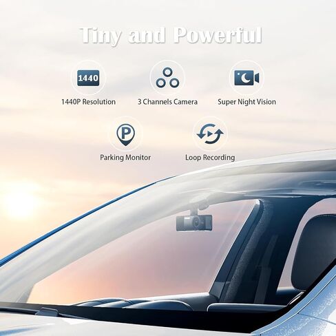 3 Channel Dash Cam Front and Rear Inside, Triple Dash Camera for Cars, 2.5K UHD Vital Dash Cam, 3.18" IPS Large Screen, IR Night Vision, 24/7 Recording Parking Mode Monitor, Free 64G SD Card in Kuwait