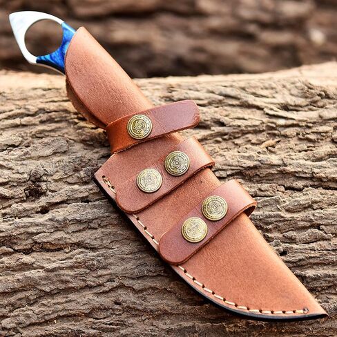Handmade Damascus Steel Tanto Blade Skinning Knife for Hunting With Leather Sheath Belt Loop - Fixed Blade Tactical Survival Knives for Men - American TX Handle Deer Hunting Knife for Camping, (4004) in Kuwait