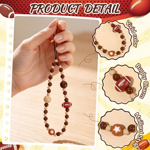 Phone Charms-1PC Brown Rugby Charm Strap Universal Cellphone Lanyard Smartphone Chain String Charm for Phone Case Women(Brown Rugby,1PC) in Kuwait