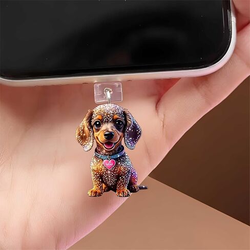 Glitter Dachshund Dog Dust Plug Acrylic Charms for electronic products,Type-C Charging Port Dust Plugs Pendant Compatible with E-Reader Phone Tablet, Gift for Christmas, Birthday, Anniversary Day in Kuwait