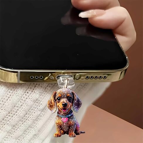 Glitter Dachshund Dog Dust Plug Acrylic Charms for electronic products,Type-C Charging Port Dust Plugs Pendant Compatible with E-Reader Phone Tablet, Gift for Christmas, Birthday, Anniversary Day in Kuwait