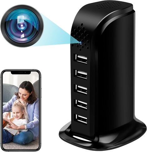 Hidden Camera USB Charger WiFi Spy Cam Charger 5-Port USB Plug 1080P HD Video Camera Wireless Indoor Security Camera with Motion Detection, App Remote Viewing for Home Security in Kuwait