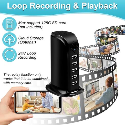 Hidden Camera USB Charger WiFi Spy Cam Charger 5-Port USB Plug 1080P HD Video Camera Wireless Indoor Security Camera with Motion Detection, App Remote Viewing for Home Security in Kuwait