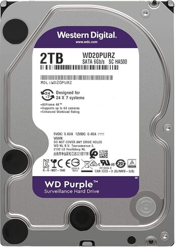 Western Digital 2TB WD Purple Surveillance Internal Hard Drive HDD - SATA 6 Gb/s, 64 MB Cache, 3.5" - WD20PURZ in Kuwait