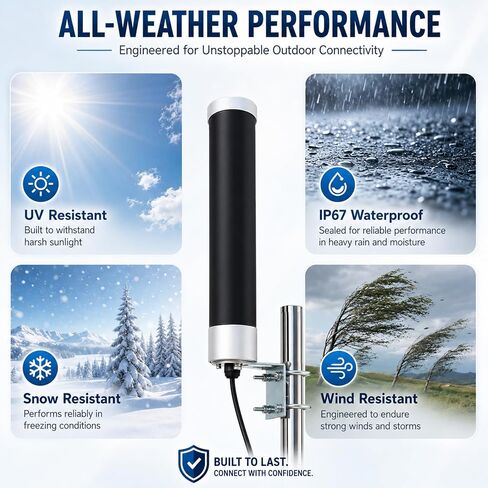 Outdoor Omni Cellular Antenna Kit for 5G 4G LTE GSM T-Mobile Cell Phone Signal Booster Router Modem Gateway Hotspot Security Camera | Broadband 600-6000MHz w/ 9.8ft Cable TS9 RP SMA N Adapter in Kuwait