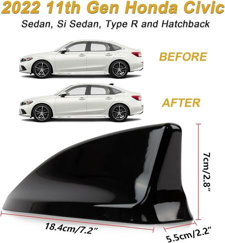 PSLER Car Auto Shark Fin Antenna Cover AM/FM Radio Signal Roof Aerial Cover Trim Exterior Decoration for 2022 11th Generation Honda Civic Sedan, Si Sedan, Hatchback and Type R Glossy Black in Kuwait