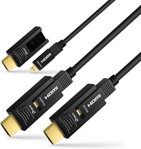 DTECH Fiber Optic HDMI Cable 100 Feet 4K 60Hz 444 Chroma Subsampling 18Gbps High Speed Ultra HD 100ft Micro HDMI to Standard HDMI Cord Removable Ends Compatible with TV Projector Computer Monitor in Kuwait