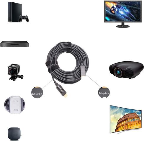 DTECH Fiber Optic HDMI Cable 100 Feet 4K 60Hz 444 Chroma Subsampling 18Gbps High Speed Ultra HD 100ft Micro HDMI to Standard HDMI Cord Removable Ends Compatible with TV Projector Computer Monitor in Kuwait
