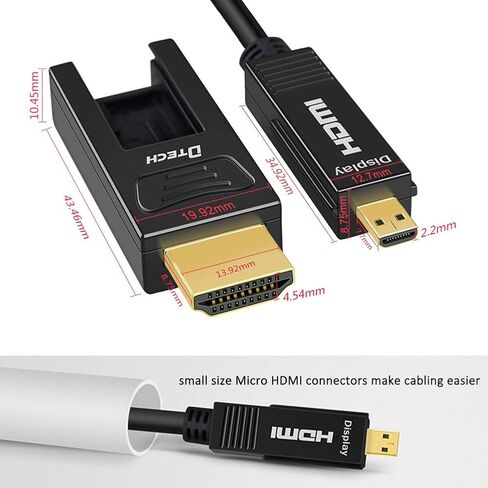 DTECH Fiber Optic HDMI Cable 100 Feet 4K 60Hz 444 Chroma Subsampling 18Gbps High Speed Ultra HD 100ft Micro HDMI to Standard HDMI Cord Removable Ends Compatible with TV Projector Computer Monitor in Kuwait