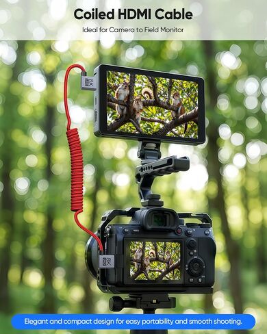 Short Coiled HDMI 2.1 Cable 8K,Right Angle HDMI Camera Monitor Cord Braided in Kuwait