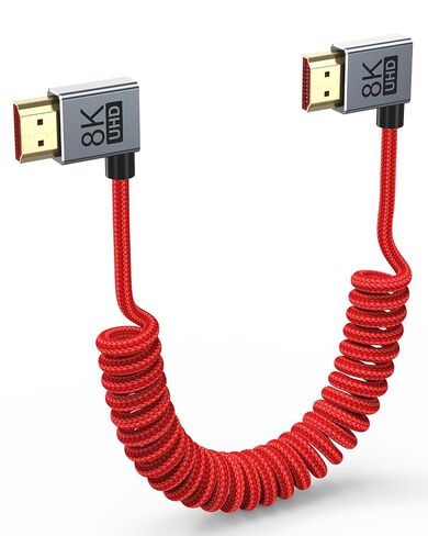 Short Coiled HDMI 2.1 Cable 8K,Right Angle HDMI Camera Monitor Cord Braided in Kuwait