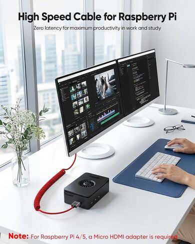 Short Coiled HDMI 2.1 Cable 8K,Right Angle HDMI Camera Monitor Cord Braided in Kuwait