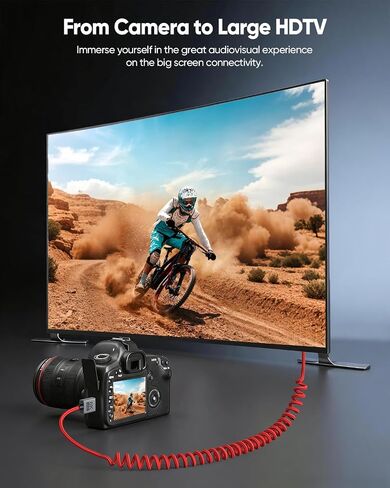 Short Coiled HDMI 2.1 Cable 8K,Right Angle HDMI Camera Monitor Cord Braided in Kuwait