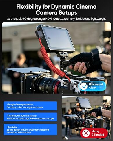 Short Coiled HDMI 2.1 Cable 8K,Right Angle HDMI Camera Monitor Cord Braided in Kuwait