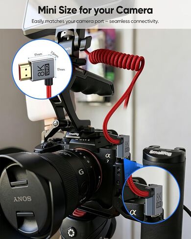 Short Coiled HDMI 2.1 Cable 8K,Right Angle HDMI Camera Monitor Cord Braided in Kuwait