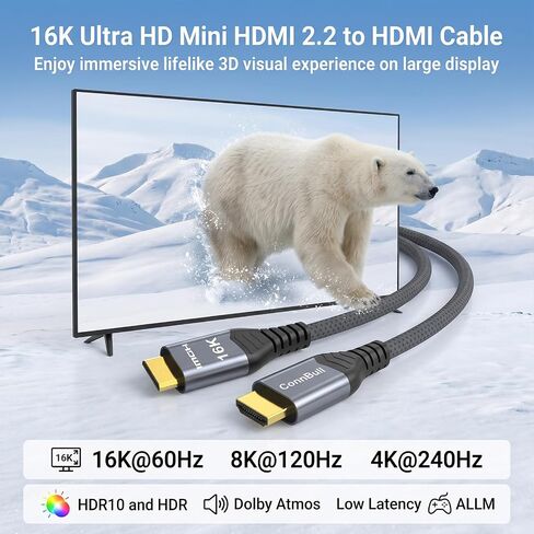Mini HDMI to HDMI 2.2 Cable 96Gbps 6.6FT for Pi Zero, Camera, Camcorder in Kuwait