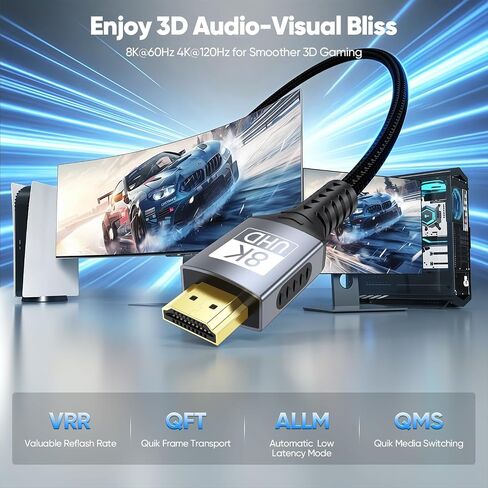 Long HDMI Cable 25 FT, 8K HDMI 2.1 Cord 48Gbps Ultra High Speed in Kuwait