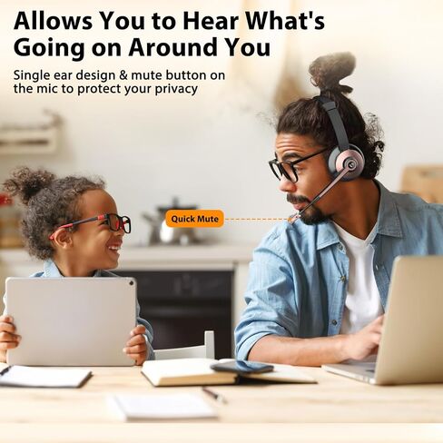 Bluetooth Headset, Wireless Headset with Noise Cancelling Microphone & Mute Function for Work, On Ear Wireless Headphones with USB Dongle & Charging Base for Work from Home Computer Office Call Center in Kuwait
