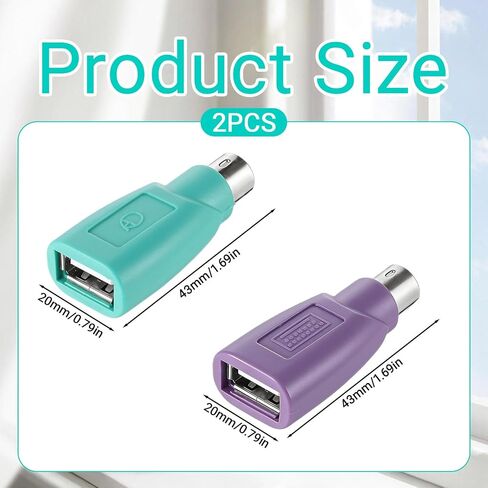 Xthrotsenk 2 Pcs PS2 to USB Adapter PS/2 to USB-A Adapter Male -Female -PS2 Adapters PS-2 Jack - USB A Plug Replacement for Mouse Keyboard Desktop PC Laptop Notebook Purple/Green in Kuwait