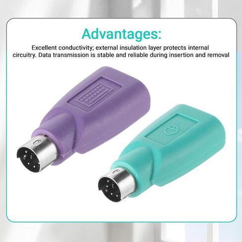 Xthrotsenk 2 Pcs PS2 to USB Adapter PS/2 to USB-A Adapter Male -Female -PS2 Adapters PS-2 Jack - USB A Plug Replacement for Mouse Keyboard Desktop PC Laptop Notebook Purple/Green in Kuwait