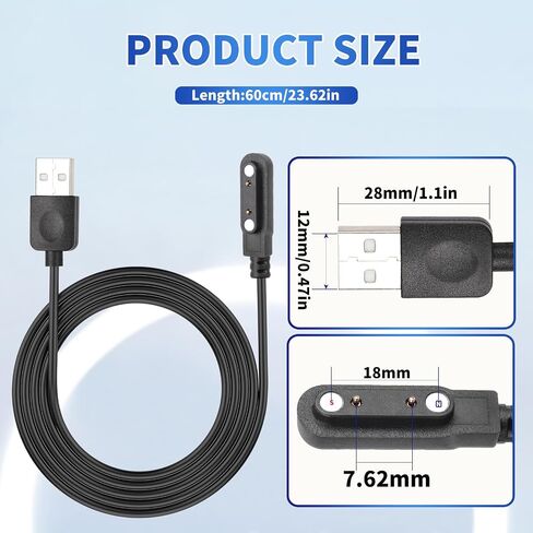 Smart Watch Charger Cable, Magnetic SmartWatch Accessories Charger Cable 2 Pin Cord, Charger Contact pin spacing 7.62 mm for Smart Watch, Fitness Tracker in Kuwait