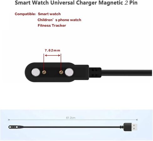 Smart Watch Charger Cable, Magnetic SmartWatch Accessories Charger Cable 2 Pin Cord, Charger Contact pin spacing 7.62 mm for Smart Watch, Fitness Tracker in Kuwait