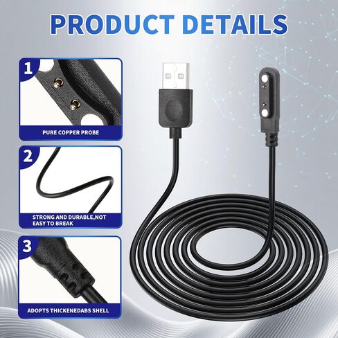 Smart Watch Charger Cable, Magnetic SmartWatch Accessories Charger Cable 2 Pin Cord, Charger Contact pin spacing 7.62 mm for Smart Watch, Fitness Tracker in Kuwait