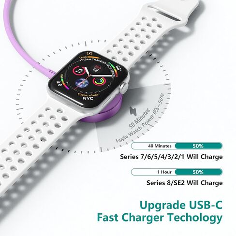 2Pack for Apple Watch Charger Cable, Magnetic Fast Charger to USB-C Cable 3FT, Wireless Fast iWatch Charger Portable Compatible with iWatch Ultra/Series 9/8/7/6/SE/SE2/5/4/3/2/1-Purple in Kuwait