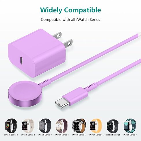 2Pack for Apple Watch Charger Cable, Magnetic Fast Charger to USB-C Cable 3FT, Wireless Fast iWatch Charger Portable Compatible with iWatch Ultra/Series 9/8/7/6/SE/SE2/5/4/3/2/1-Purple in Kuwait