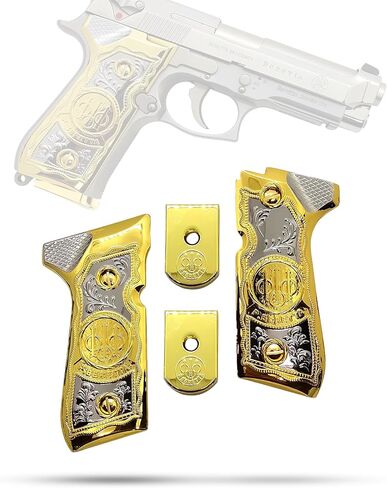 Riot Balls New for Beretta 92 96 Grips Beretta 92F, 92FS, M9, 96 Metal Grips Gold 2 X Plated Beretta Magazine Plates and Screws in Kuwait