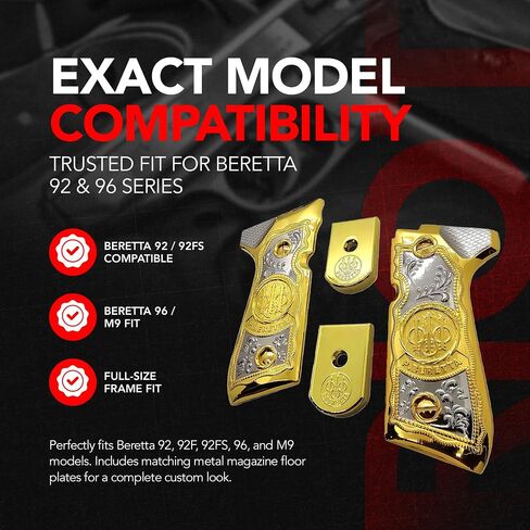 Riot Balls New for Beretta 92 96 Grips Beretta 92F, 92FS, M9, 96 Metal Grips Gold 2 X Plated Beretta Magazine Plates and Screws in Kuwait
