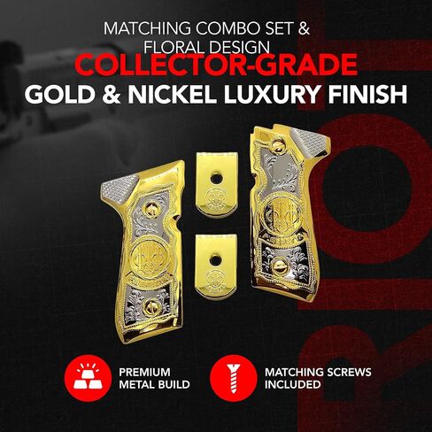 Riot Balls New for Beretta 92 96 Grips Beretta 92F, 92FS, M9, 96 Metal Grips Gold 2 X Plated Beretta Magazine Plates and Screws in Kuwait