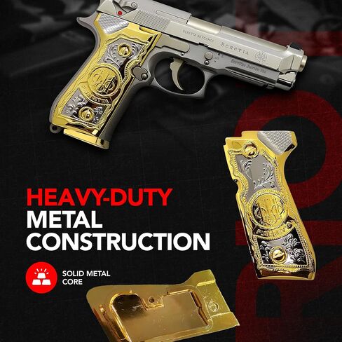Riot Balls New for Beretta 92 96 Grips Beretta 92F, 92FS, M9, 96 Metal Grips Gold 2 X Plated Beretta Magazine Plates and Screws in Kuwait