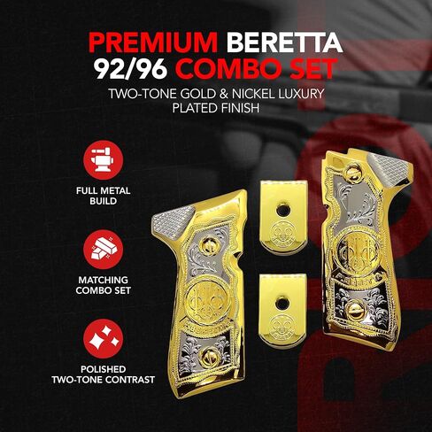 Riot Balls New for Beretta 92 96 Grips Beretta 92F, 92FS, M9, 96 Metal Grips Gold 2 X Plated Beretta Magazine Plates and Screws in Kuwait