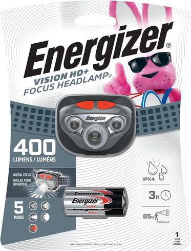 Energizer Vision HD+ LED Headlamp, Water Resistant Bright Headlamp with Digital Focus, Camping Gear and Emergency Light, Batteries Included, Pack of 1 in Kuwait