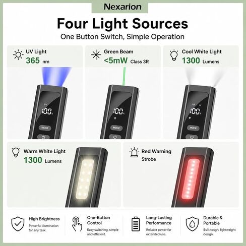 1300 Lumens Rechargeable Work Light with Green Laser, UV & Side Lamp in Kuwait
