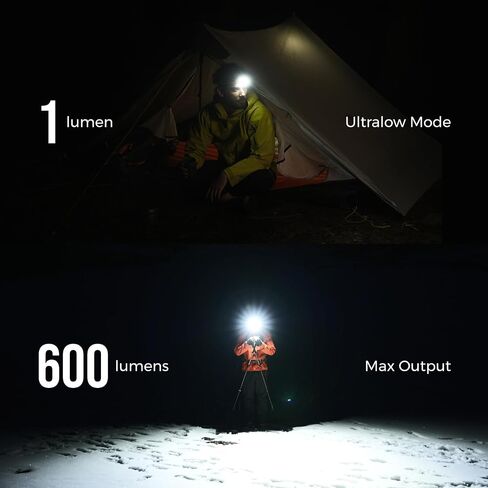 FLEXTAILGEAR 1-600 Lumen Ultra Bright Lightweight Headlamp, USB-C Rechargeable Outdoor Headlamp with White Red Light, Adjustable Headband for Camping, Back Packing, Hiking, Fishing in Kuwait
