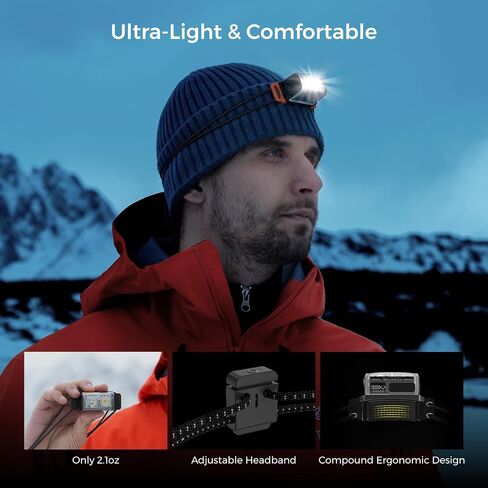 FLEXTAILGEAR 1-600 Lumen Ultra Bright Lightweight Headlamp, USB-C Rechargeable Outdoor Headlamp with White Red Light, Adjustable Headband for Camping, Back Packing, Hiking, Fishing in Kuwait