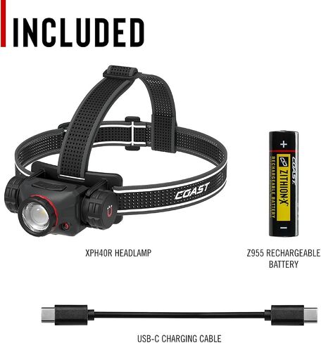 Coast XPH40R 3000 Lumens Voice-Controlled USB-C Rechargeable LED Headlamp, 7 Light Modes, Twist Focus, Magnetic Base, Red/Green Beams in Kuwait
