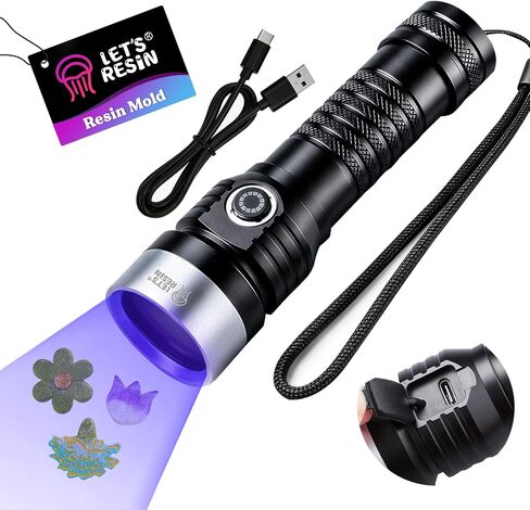 LET'S RESIN 365nm UV Flashlight, 7 LEDs, USB-C Rechargeable, 3000 mAh in Kuwait