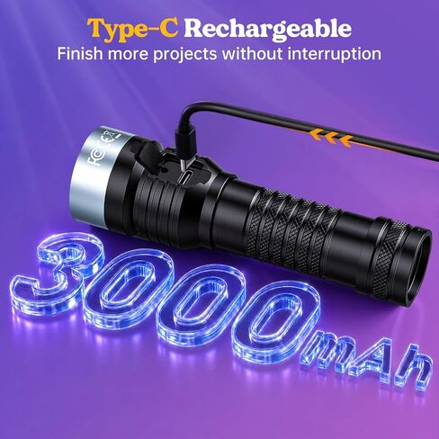 LET'S RESIN 365nm UV Flashlight, 7 LEDs, USB-C Rechargeable, 3000 mAh in Kuwait