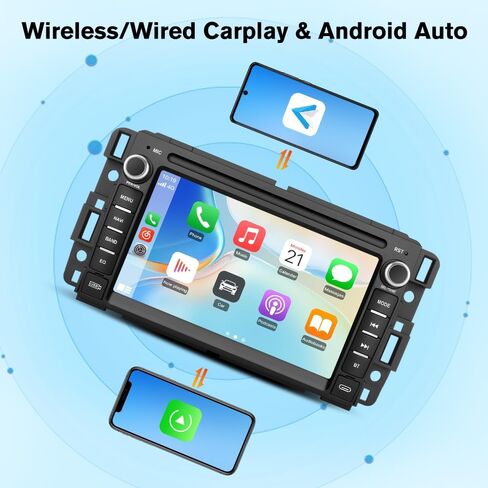 Junsun Car Radio Stereo for Chevy Silverado 2007 2008 2009 2010 2011 2012 2013 Tahoe GMC Sierra Yukon, 2+64GB Android 13 with CarPlay Android Auto 5GHz WiFi FM Bluetooth GPS Navigation Backup Camera in Kuwait