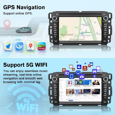 Junsun Car Radio Stereo for Chevy Silverado 2007 2008 2009 2010 2011 2012 2013 Tahoe GMC Sierra Yukon, 2+64GB Android 13 with CarPlay Android Auto 5GHz WiFi FM Bluetooth GPS Navigation Backup Camera in Kuwait