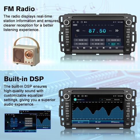 Junsun Car Radio Stereo for Chevy Silverado 2007 2008 2009 2010 2011 2012 2013 Tahoe GMC Sierra Yukon, 2+64GB Android 13 with CarPlay Android Auto 5GHz WiFi FM Bluetooth GPS Navigation Backup Camera in Kuwait