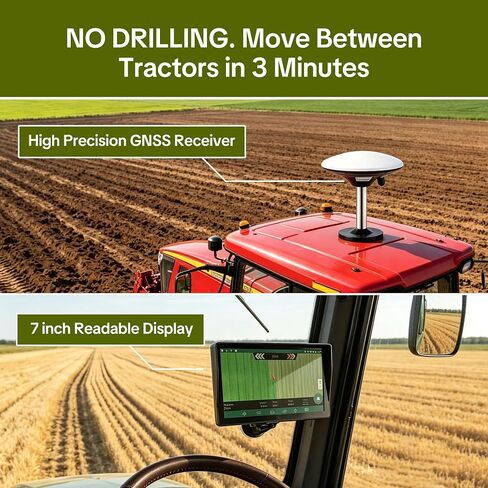 Tractor Guidance System with Precision GPS & GNSS Autosteer, 7" High Accuracy Touch Screen Farming Navigator, AB Line Guidance Compatible for Spraying, Plowing, Seeding in Kuwait