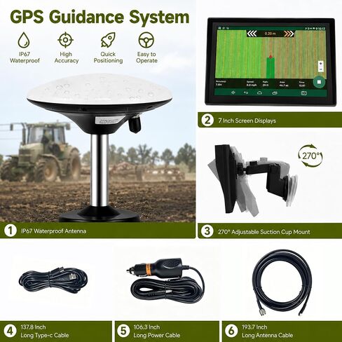 Tractor Guidance System with Precision GPS & GNSS Autosteer, 7" High Accuracy Touch Screen Farming Navigator, AB Line Guidance Compatible for Spraying, Plowing, Seeding in Kuwait
