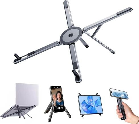 Portable Laptop Stand for Desk, Foldable Adjustable Computer Riser with Magnetic Phone Holder, Aluminum Laptop Stand Tablet Stand Mobile Phone Holder (Gray) in Kuwait