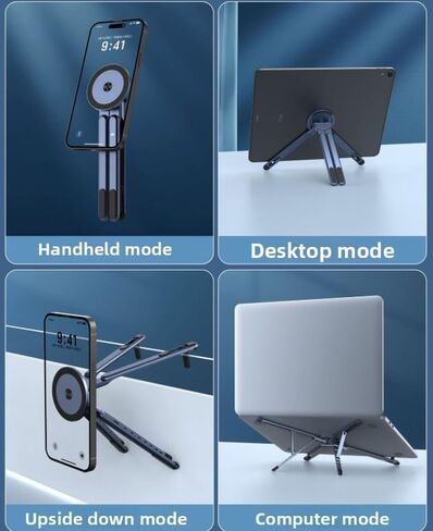 Portable Laptop Stand for Desk, Foldable Adjustable Computer Riser with Magnetic Phone Holder, Aluminum Laptop Stand Tablet Stand Mobile Phone Holder (Gray) in Kuwait