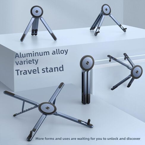 Portable Laptop Stand for Desk, Foldable Adjustable Computer Riser with Magnetic Phone Holder, Aluminum Laptop Stand Tablet Stand Mobile Phone Holder (Gray) in Kuwait