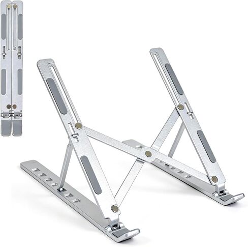 Laptop Stand for Desk, Aluminium Alloy Laptop Riser, Adjustable 6-Angle Foldable Portable Metal Tablet Holder, Ventilated Notebook Stand Compatible with all Laptops up to 18 Inch - Black in Kuwait